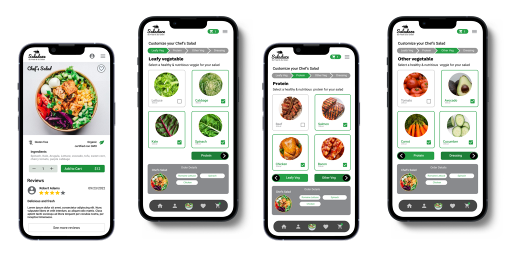 Saladaze Mobile App High Fidelity Mockups