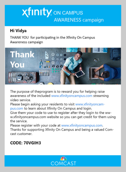Xfinity on Campus email template
