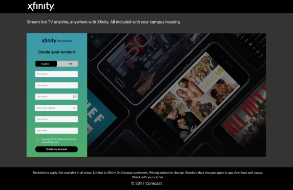 Xfinity on Campus homepage v.1